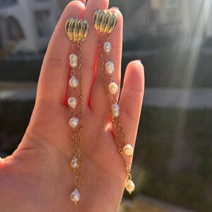 18K Gold Plated Drop Earrings with Freshwater Pearls